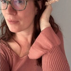 Zara Knit Midi Warm Pink Ribbed Long Sleeve ruffle Dress bodycon